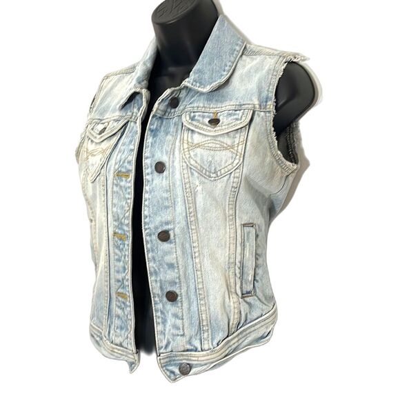 Abercrombie & Fitch Light Wash Distressed Denim Vest Vintage Size Small - Picture 2 of 11